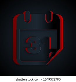 Paper cut Calendar icon isolated on black background. Paper art style. Vector Illustration