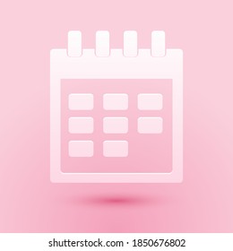 Paper cut Calendar icon isolated on pink background. Paper art style. Vector.