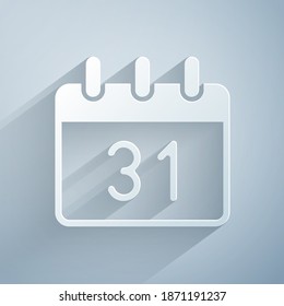Paper cut Calendar icon isolated on grey background. Event reminder symbol. Merry Christmas and Happy New Year. Paper art style. Vector