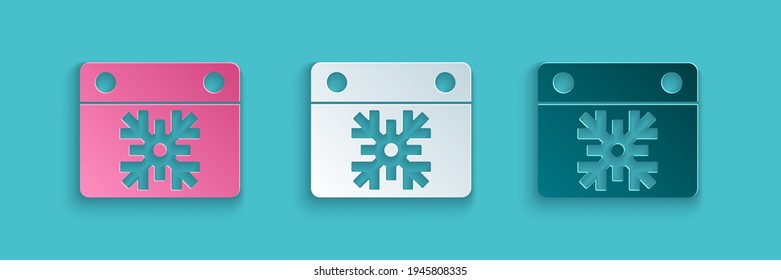 Paper cut Calendar icon isolated on blue background. Event reminder symbol. Merry Christmas and Happy New Year. Paper art style. Vector