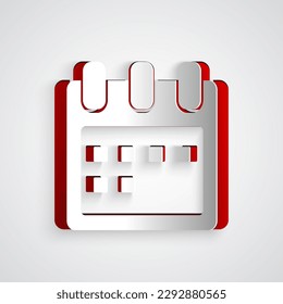 Paper cut Calendar icon isolated on grey background. Event reminder symbol. Paper art style. Vector Illustration