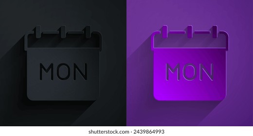 Paper cut Calendar icon isolated on black on purple background. Event reminder symbol. Paper art style. Vector