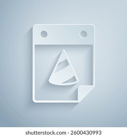 Paper cut Calendar party icon isolated on grey background. Event reminder symbol. Paper art style. Vector