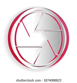 Paper cut Camera shutter icon isolated on white background. Paper art style. Vector.