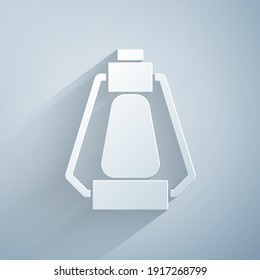 Paper cut Camping lantern icon isolated on grey background. Happy Halloween party. Paper art style. Vector