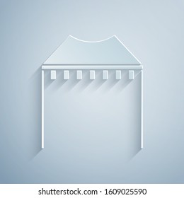 Paper cut Camping tent icon isolated on grey background. Carnival camping tent. Amusement park. Paper art style. Vector Illustration