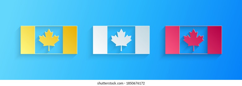 Paper cut Canada flag icon isolated on blue background. Paper art style. Vector.