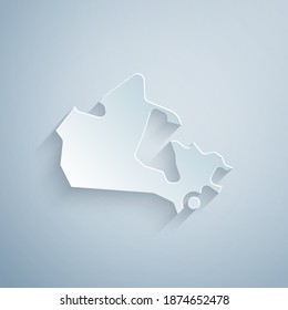 Paper cut Canada map icon isolated on grey background. Paper art style. Vector.