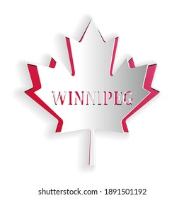 Paper cut Canadian maple leaf with city name Winnipeg icon isolated on white background. Paper art style. Vector.