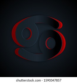 Paper cut Cancer zodiac sign icon isolated on black background. Astrological horoscope collection. Paper art style. Vector Illustration