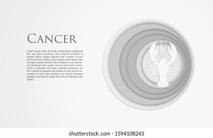 Paper cut Cancer zodiac sign icon isolated on white background. Astrological horoscope collection. Paper art style. Vector Illustration