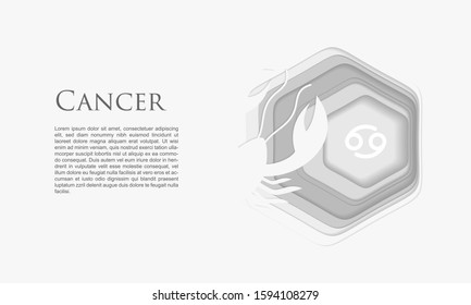Paper cut Cancer zodiac sign icon isolated on white background. Astrological horoscope collection. Paper art style. Vector Illustration