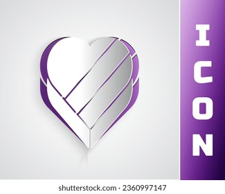 Paper cut Candy in heart shaped box and bow icon isolated on grey background. Valentines Day. Paper art style. Vector