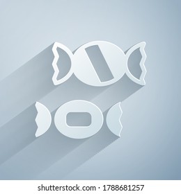 Paper cut Candy icon isolated on grey background. Paper art style. Vector