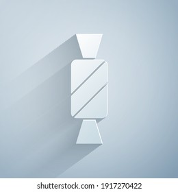 Paper cut Candy icon isolated on grey background. Paper art style. Vector