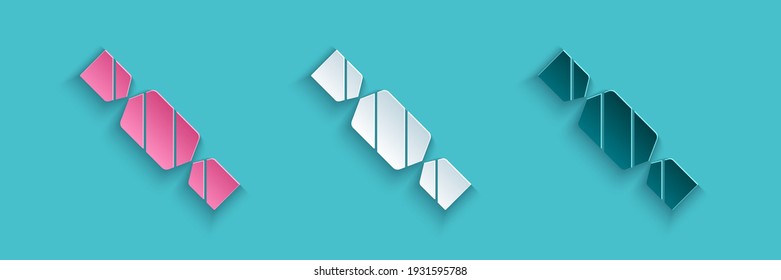 Icono de Candy de corte de papel aislado en fondo azul. Estilo de arte de papel. Vector