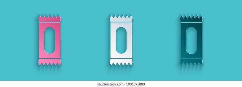 Icono de Candy de corte de papel aislado en fondo azul. Estilo de arte de papel. Vector