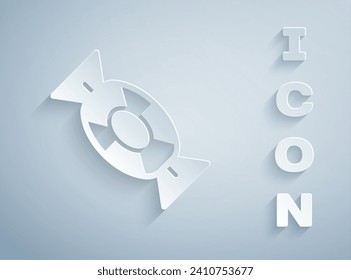 Paper cut Candy icon isolated on grey background. Happy Halloween party. Paper art style. Vector