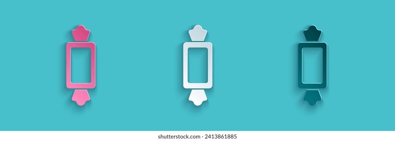 Paper cut Candy icon isolated on blue background. Happy Halloween party. Paper art style. Vector