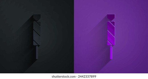 Paper cut Candy icon isolated on black on purple background. Paper art style. Vector