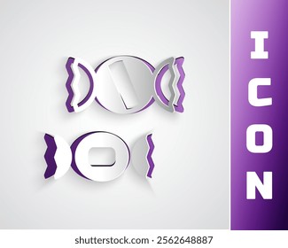 Paper cut Candy icon isolated on grey background. Paper art style. Vector