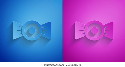 Paper cut Candy icon isolated on blue and purple background. Paper art style. Vector
