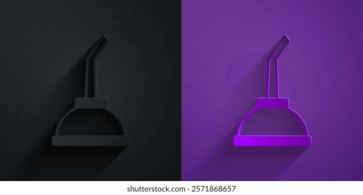 Paper cut Canister for motor machine oil icon isolated on black on purple background. Oil gallon. Oil change service and repair. Paper art style. Vector