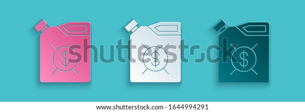 Paper cut\
Canister for motor machine oil icon isolated on blue background.\
Oil gallon. Oil change service and repair. Engine oil sign. Paper\
art style. Vector\
Illustration