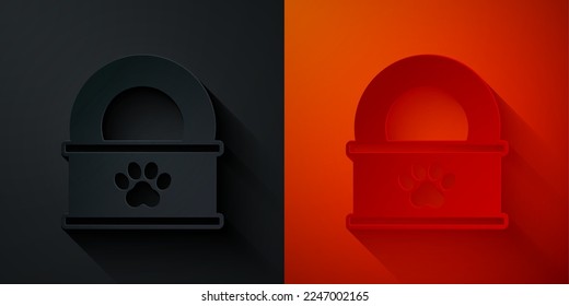 Paper cut Canned food icon isolated on black and red background. Food for animals. Pet food can. Paper art style. Vector