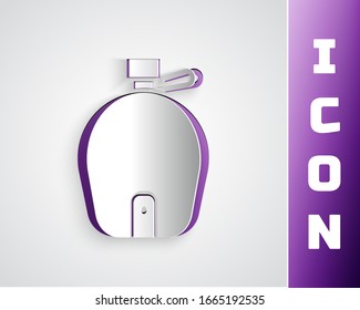 Paper cut Canteen water bottle icon isolated on grey background. Tourist flask icon. Jar of water use in the campaign. Paper art style. Vector Illustration