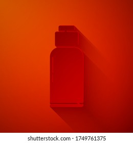 Paper cut Canteen water bottle icon isolated on red background. Tourist flask icon. Jar of water use in the campaign. Paper art style. Vector Illustration