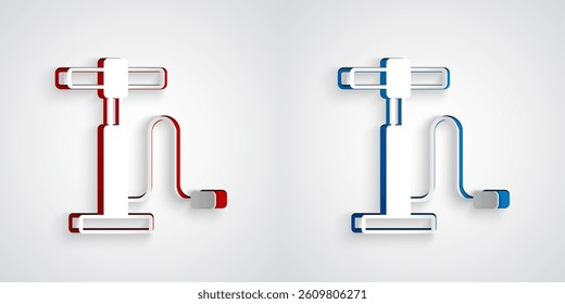 Paper cut Car air pump icon isolated on grey background. Paper art style. Vector