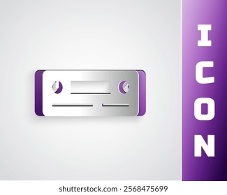 Paper cut Car Audio icon isolated on grey background. Fm radio car audio icon. Paper art style. Vector