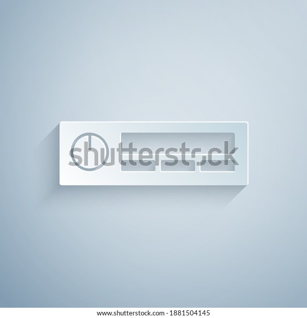 Paper cut Car Audio icon\
isolated on grey background. Fm radio car audio icon. Paper art\
style. Vector.