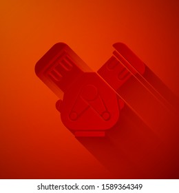 Paper cut Car engine icon isolated on red background. Paper art style. Vector Illustration