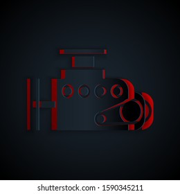 Paper cut Car engine icon isolated on black background. Paper art style. Vector Illustration