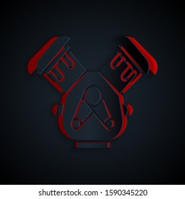 Paper cut Car engine icon isolated on black background. Paper art style. Vector Illustration