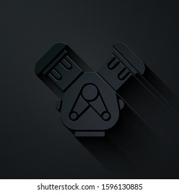 Paper cut Car engine icon isolated on black background. Paper art style. Vector Illustration
