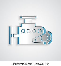 Paper cut Car engine icon isolated on grey background. Paper art style. Vector Illustration