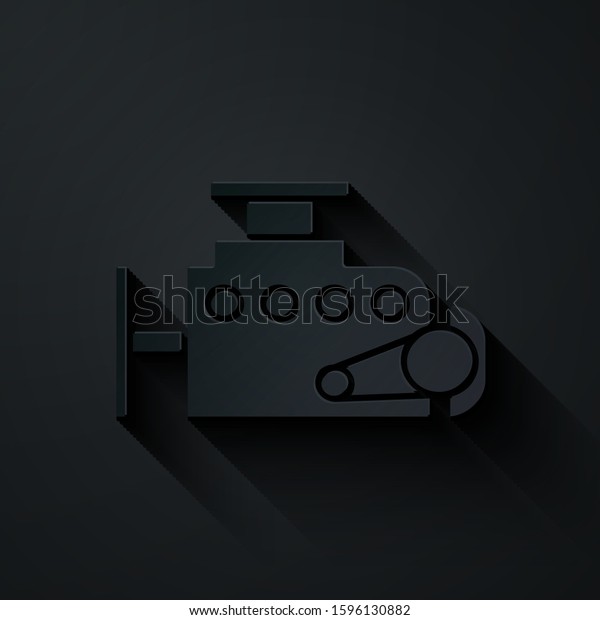 Paper cut Car engine icon isolated on\
black background. Paper art style. Vector\
Illustration