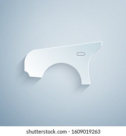 Paper cut Car fender icon isolated on grey background. Paper art style. Vector Illustration
