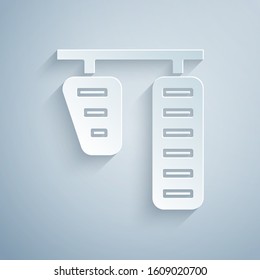 Paper cut Car gas and brake pedals icon isolated on grey background. Paper art style. Vector Illustration