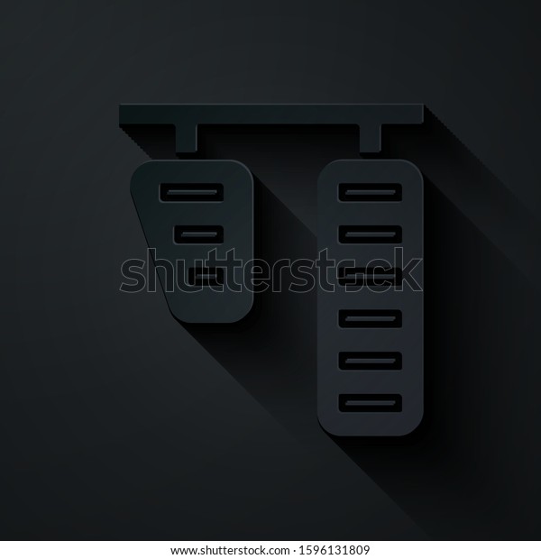 Paper cut Car gas\
and brake pedals icon isolated on black background. Paper art\
style. Vector\
Illustration