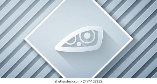 Paper cut Car headlight icon isolated on grey background. Paper art style. Vector