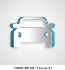 Paper cut Car icon isolated on grey background. Paper art style. Vector Illustration