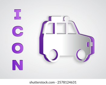 Paper cut Car icon isolated on grey background. Paper art style. Vector