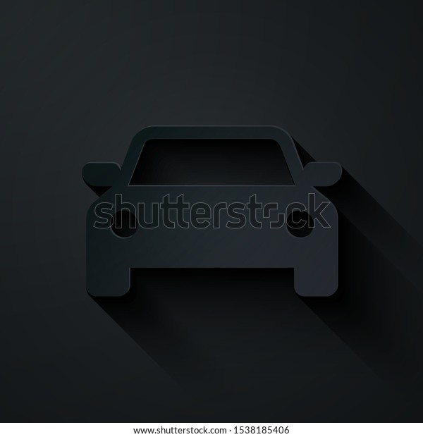 Paper cut Car icon isolated on black\
background. Paper art style. Vector\
Illustration