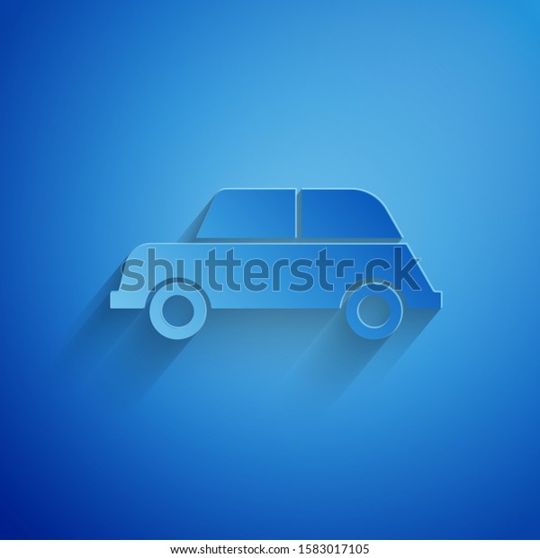 Paper cut Car icon isolated on blue\
background. Paper art style. Vector\
Illustration
