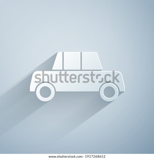 Paper cut Car icon isolated on grey\
background. Front view. Paper art style.\
Vector