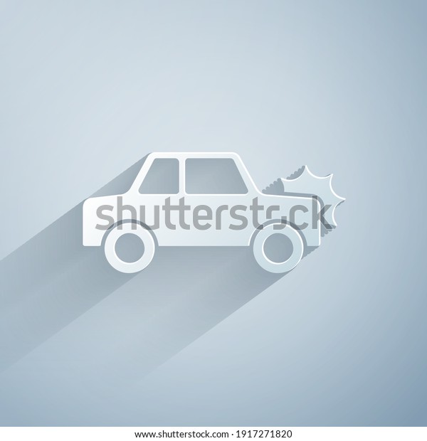 Paper cut Car icon isolated on grey background.
Insurance concept. Security, safety, protection, protect concept.
Paper art style. Vector